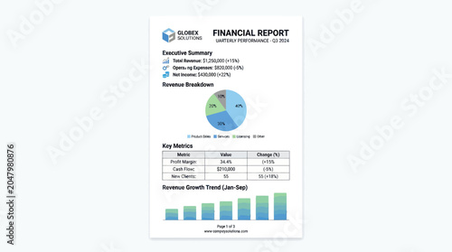 Financial report document with graphs.