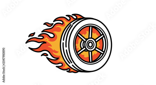 Foto Flaming Racing Wheel with Fire.
