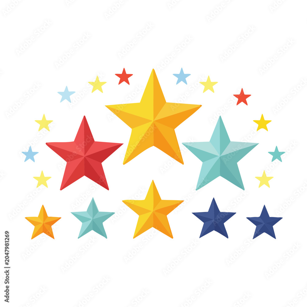 Obraz premium Collection of colorful stars on white background