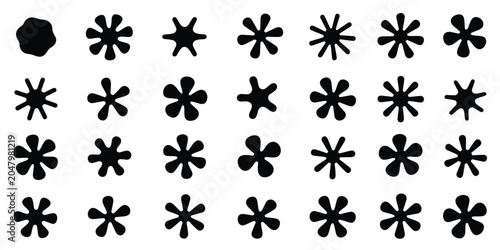 Foto Collection of black asterisk shapes and blob shapes on white background star org