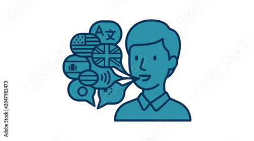Photos Man Speaking with Speech Bubbles Icons.