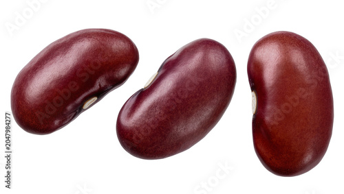 Bild auf Leinwand Isolated three red kidney beans, healthy food ingredients, raw dry legumes for c