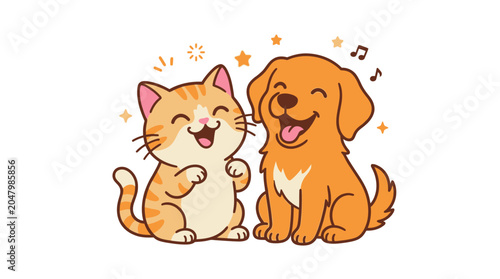Canvas Print Cartoon cat and dog friends smiling.