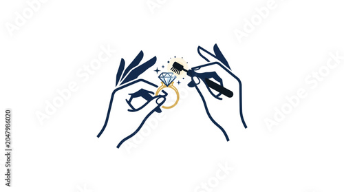 Bild auf Leinwand Hands holding jewelry with diamond ring.
