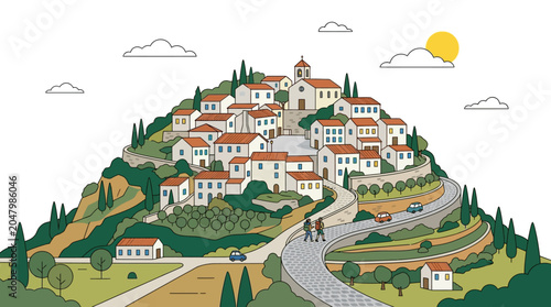 Tableau sur toile Houses on a hill town village.