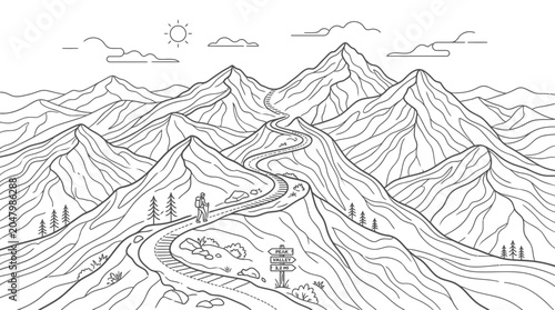 Fotografi Mountain range with winding road.