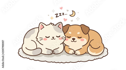 Obraz na płótnie Cute sleeping cat and dog friends.