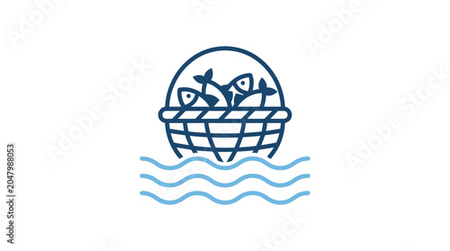 Fish in a fishing net icon.