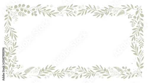 Tablou pe pânză Green leafy wreath border frame.