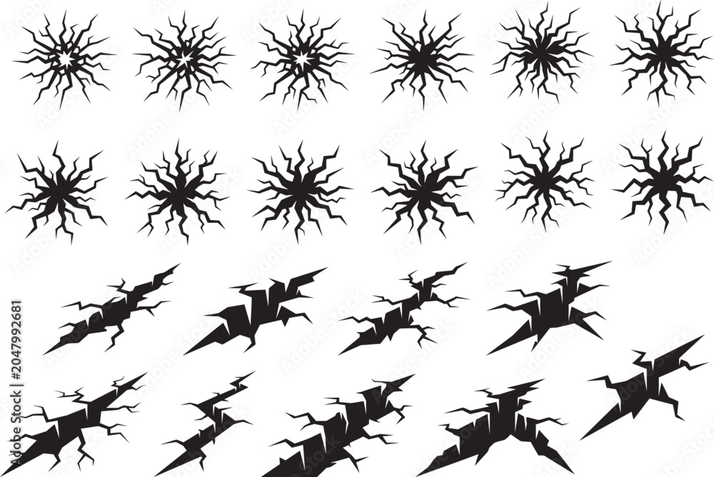 Obraz premium Crack and Explosion Burst Elements Collection. Grunge Cracked Surface and Explosion Effects Illustrations