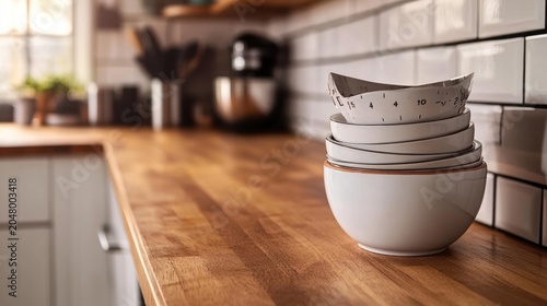 Broken dishes piled on kitchen countertop