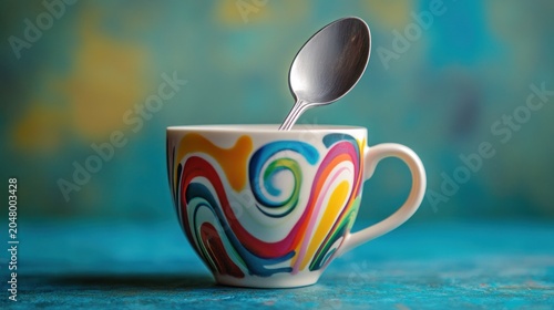 Colorful teacup with spoon