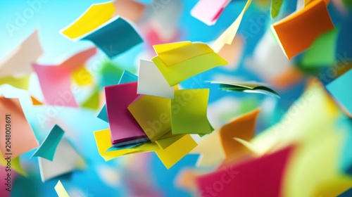 Colorful sticky notes floating in the air (1)