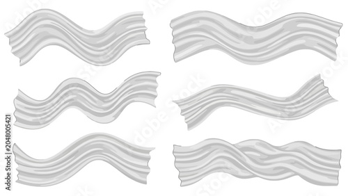 Vászonkép Set of realistic white flowing fabric banners, wavy silk ribbons, and draped cloth elements isolated on a clean background