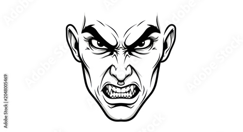 Schilderij op canvas Angry Vampire Man Face Closeup Portrait.