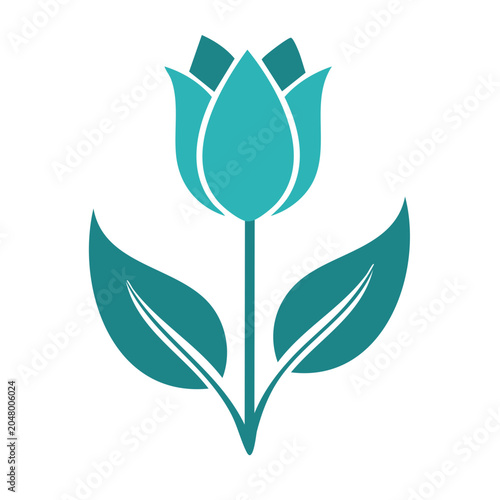 Flat design tulip flower icon with leaves