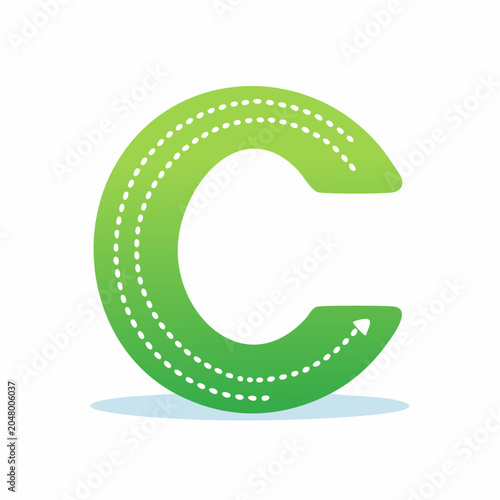 Green Letter C with Dotted Lines and Arrow
