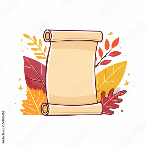 Scroll with Autumn Leaves and Copy Space