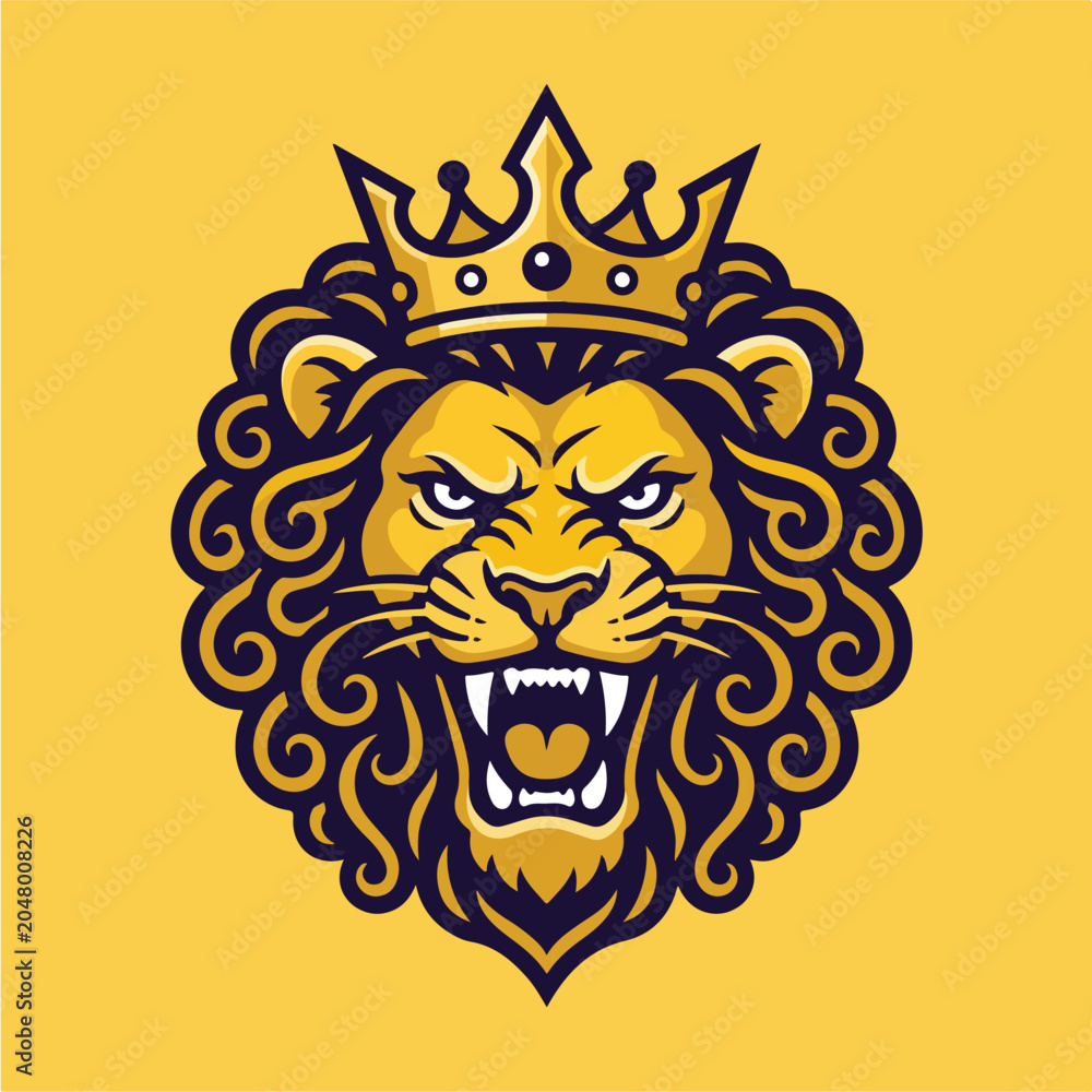 Obraz premium Lion king with crown and fangs