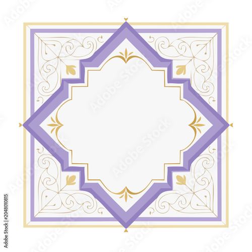 Decorative ornamental frame with purple and gold accents