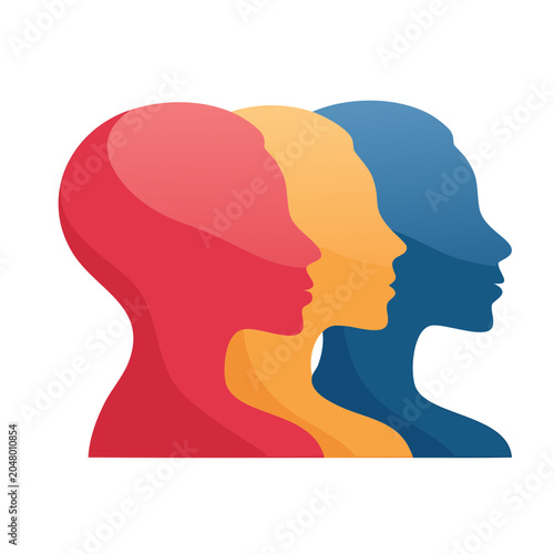 Diverse profile silhouettes in red, orange, and blue