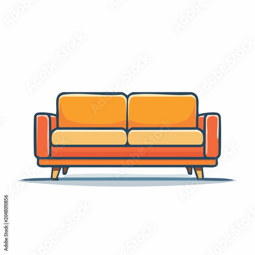 Flat design icon of a modern orange and yellow sofa