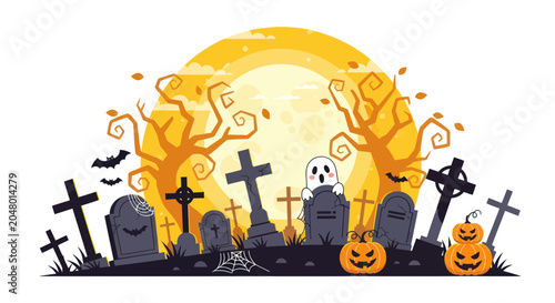 Photos Halloween pumpkins and spooky graveyard scene.