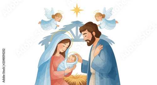 Obraz na plátně Holy Family with newborn Jesus Christ.
