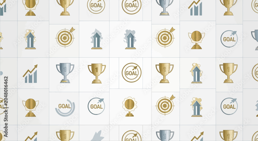 Fototapeta premium A collection of achievement and business icons in gold and silver.
