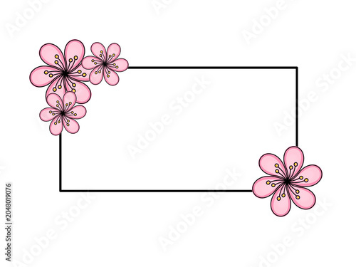 Floral frame with pink cherry blossoms. Minimalist design for invitations, labels, and digital content.