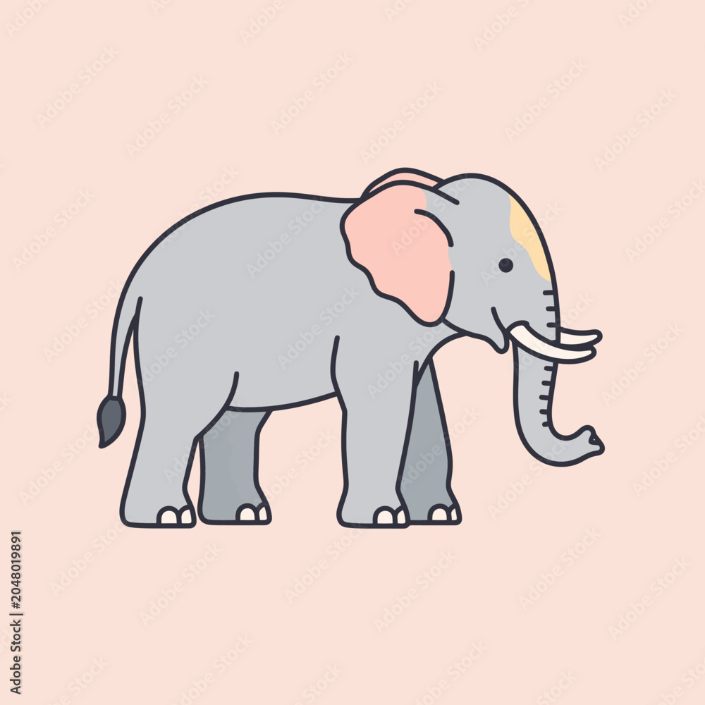 Fototapeta premium A cute cartoon elephant with a trunk and large ears on a pink background