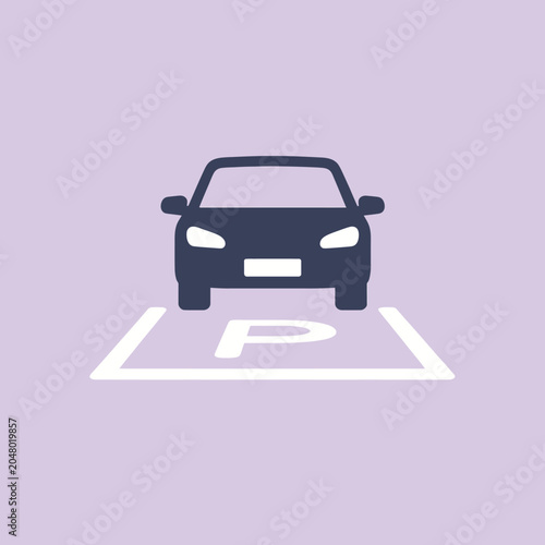 Schilderij op canvas A simple illustration of a car parked in a designated parking space