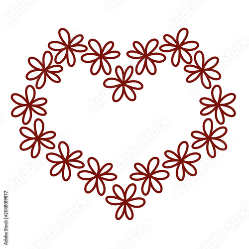 A minimalist illustration of a heart shape composed of a repeating pattern of stylized flowers. Ideal for use in greeting cards, invitations, wedding stationery, scrapbooking, or as a 