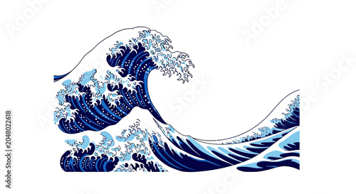 Obraz na płótnie Japanese Wave Art: Dynamic Ocean Swell Illustration