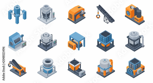 Fotografía Collection of industrial machinery and equipment icons.