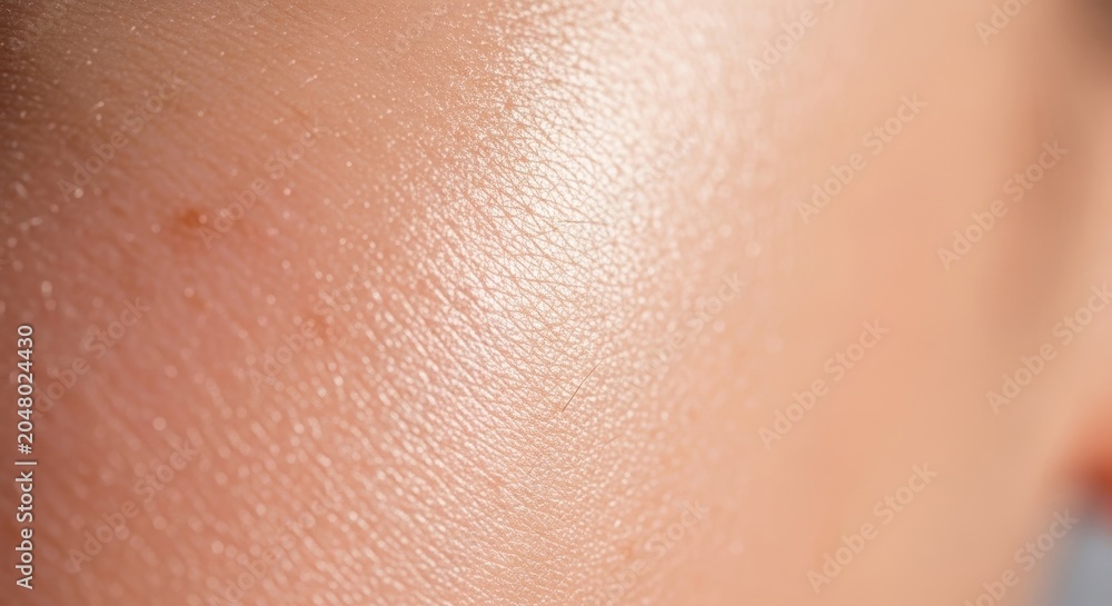 Fototapeta premium A tight macro shot showcasing luminous skin and refined surface details against a neutral backdrop. Emphasizing clarity and healthy texture, moisture, aesthetic, neutral