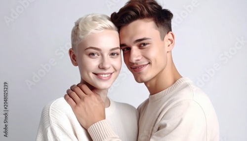 Happy Couple Embracing and Smiling Together.