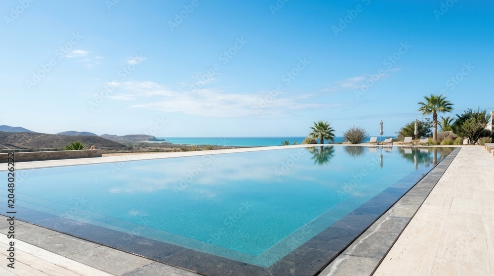 Obraz premium Luxury Infinity Pool Overlooking a Serene Ocean Vista.