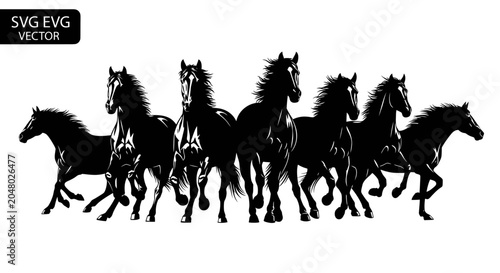 Canvastavla Black horses running in a line.