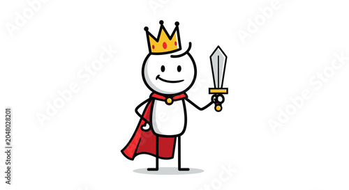 Stick Figure King Holding Sword