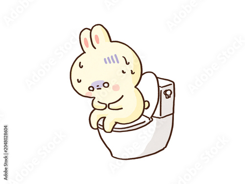 Obraz na plátně Rabbit straining on the toilet with stomach pain, diarrhea or constipation conce