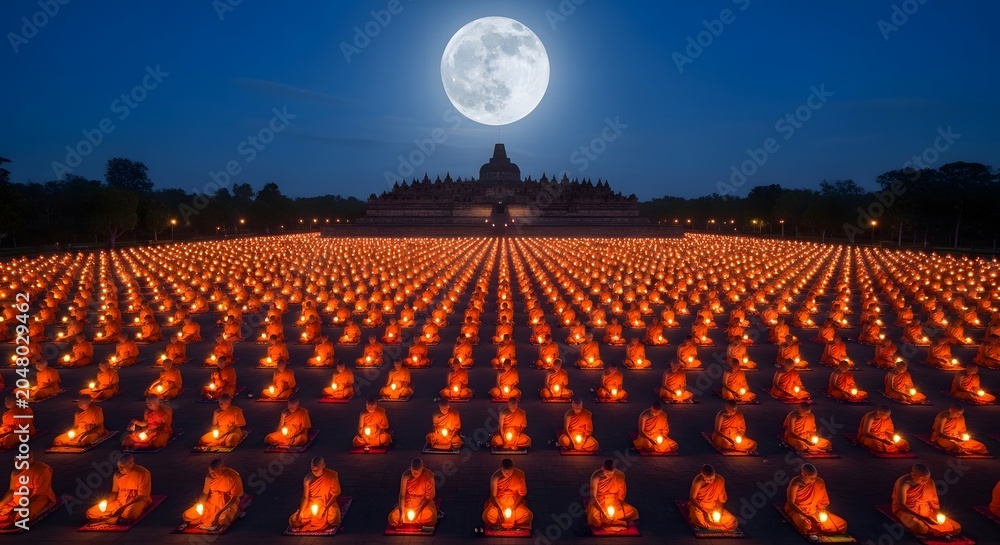 Obraz premium Rows of glowing lanterns under a full moon at night bangali new year