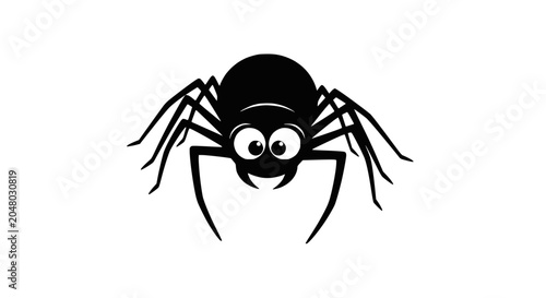 Foto Cute cartoon black spider with big eyes, isolated on white background