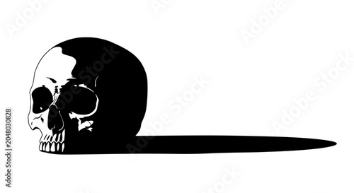 Billede på lærred Dark Skull with Long Shadow, Minimalist Graphic Illustration