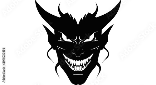 Tableau sur toile Evil Demon Face Silhouette - Scary Monster Head Icon