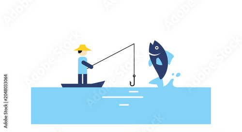 Photos Fisherman in boat catches big fish jumping from water