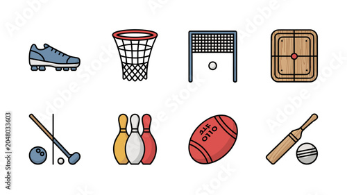Photos Assorted sports equipment and icons illustration.