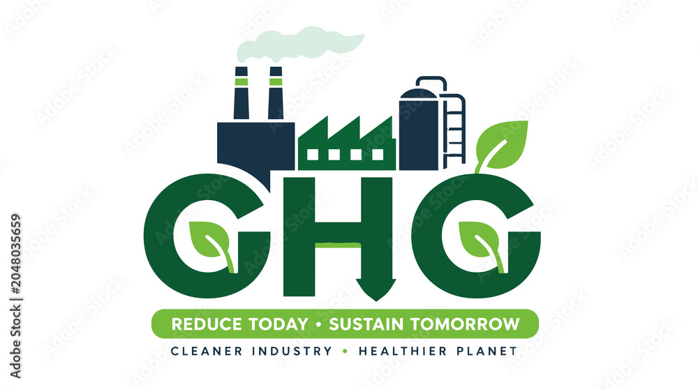 Fototapeta premium Greenhouse Gas Logo Emblem for Eco Sustainability.