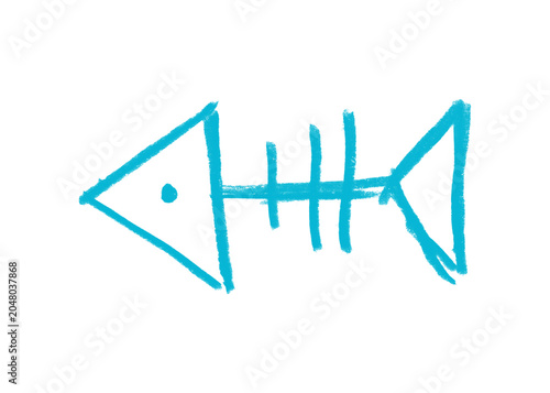 Billede på lærred Simple hand drawn blue fish skeleton illustration with skeleton illustration min
