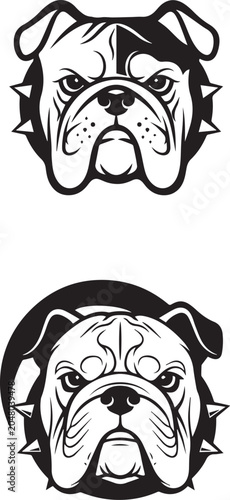 Bulldogs head mascot and tattoo vector illustration featuring a wild animal face silhouette for a fierce nature logo design